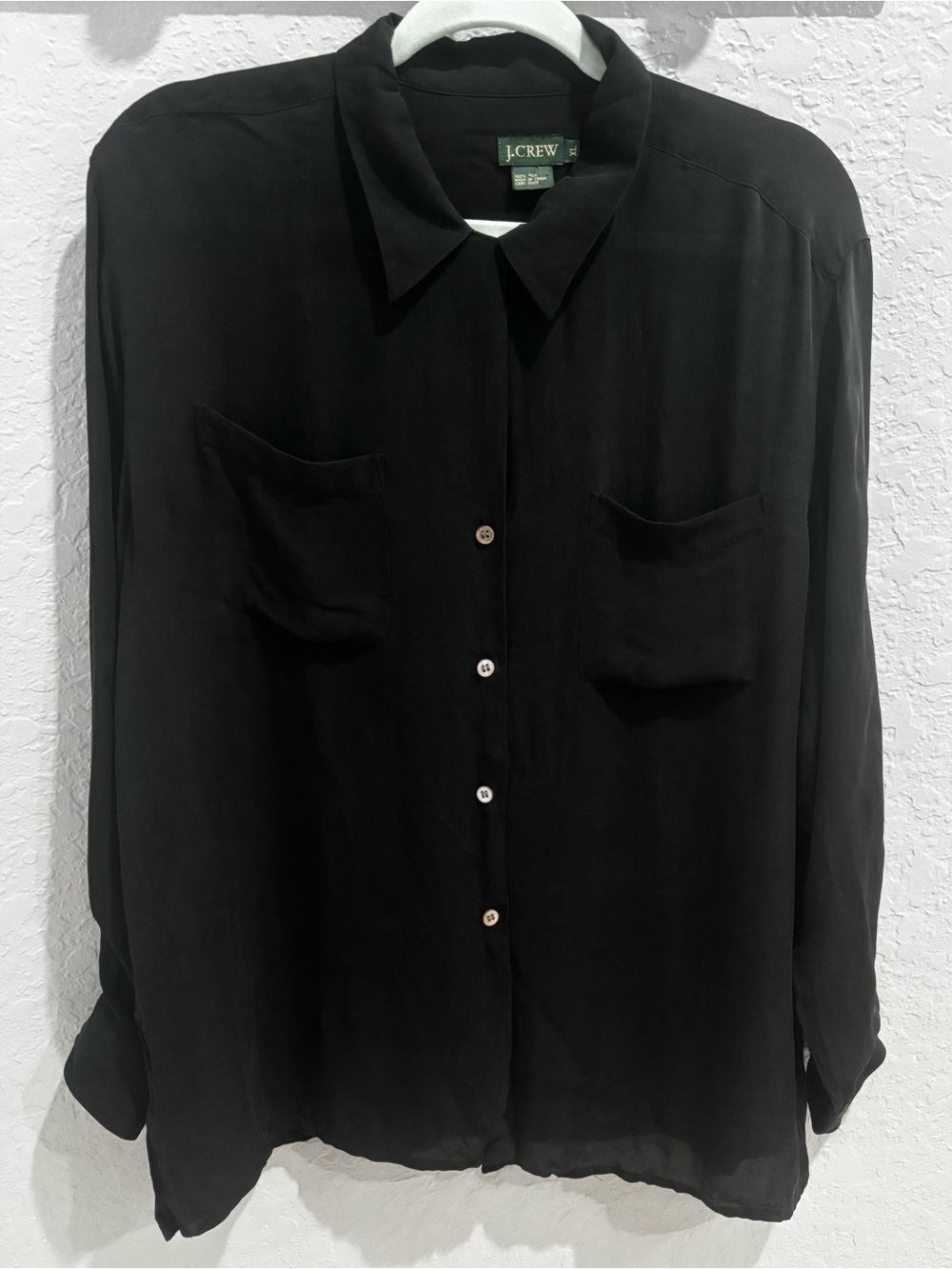 J. Crew 100% Silk Button Down Black Sheer Blouse Womens Size L